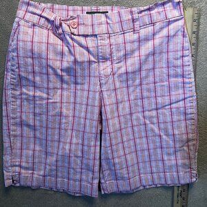 Mountain Lake Women 6 Petite Pink‎ White Plaid Checker Bermuda Cuffed Shorts